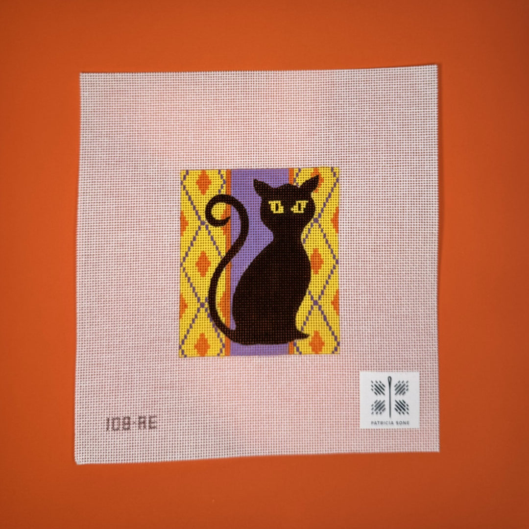 Needlepoint Canvas-108-AE black cat