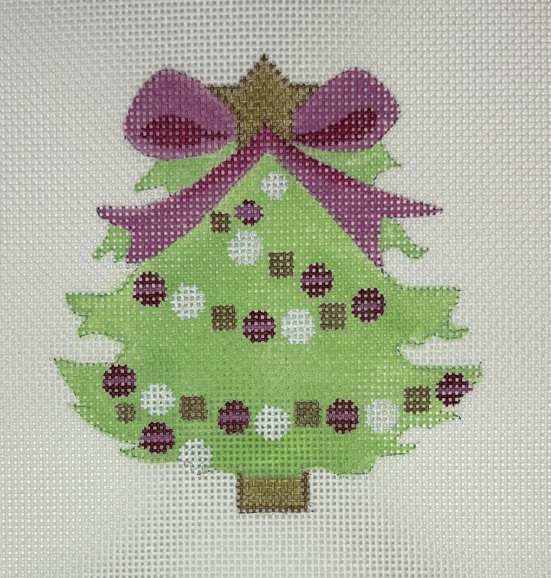 Needlepoint Canvas-tree with magenta bow