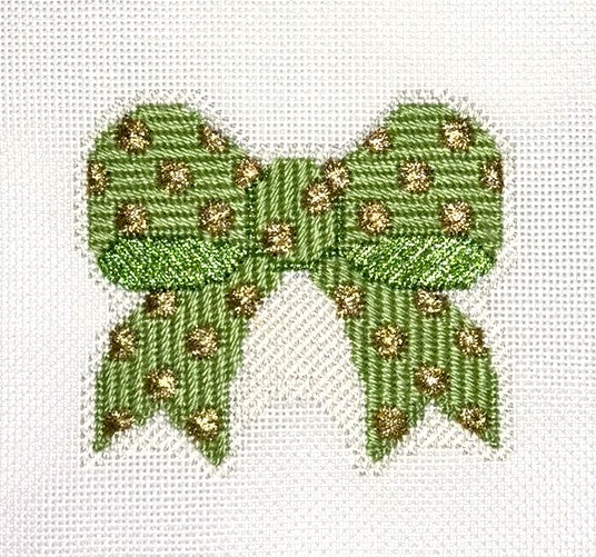 Needlepoint Canvas-Green Polka Dot bow