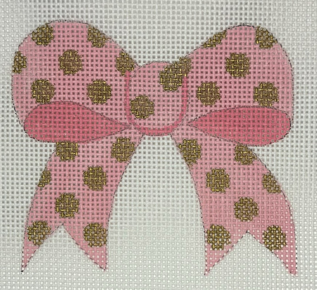 Needlepoint Canvas-108-R pink polka dot bow