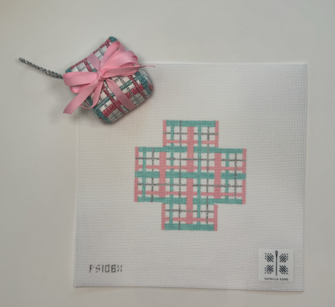 Needlepoint Canvas-pink plaid package