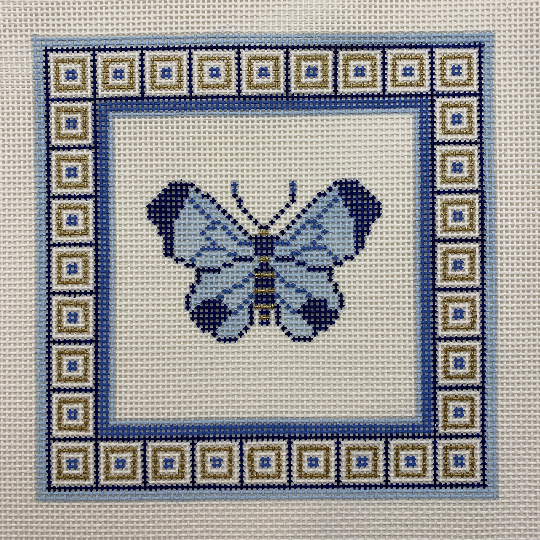 Needlepoint Canvas-Butterfly blue pillow