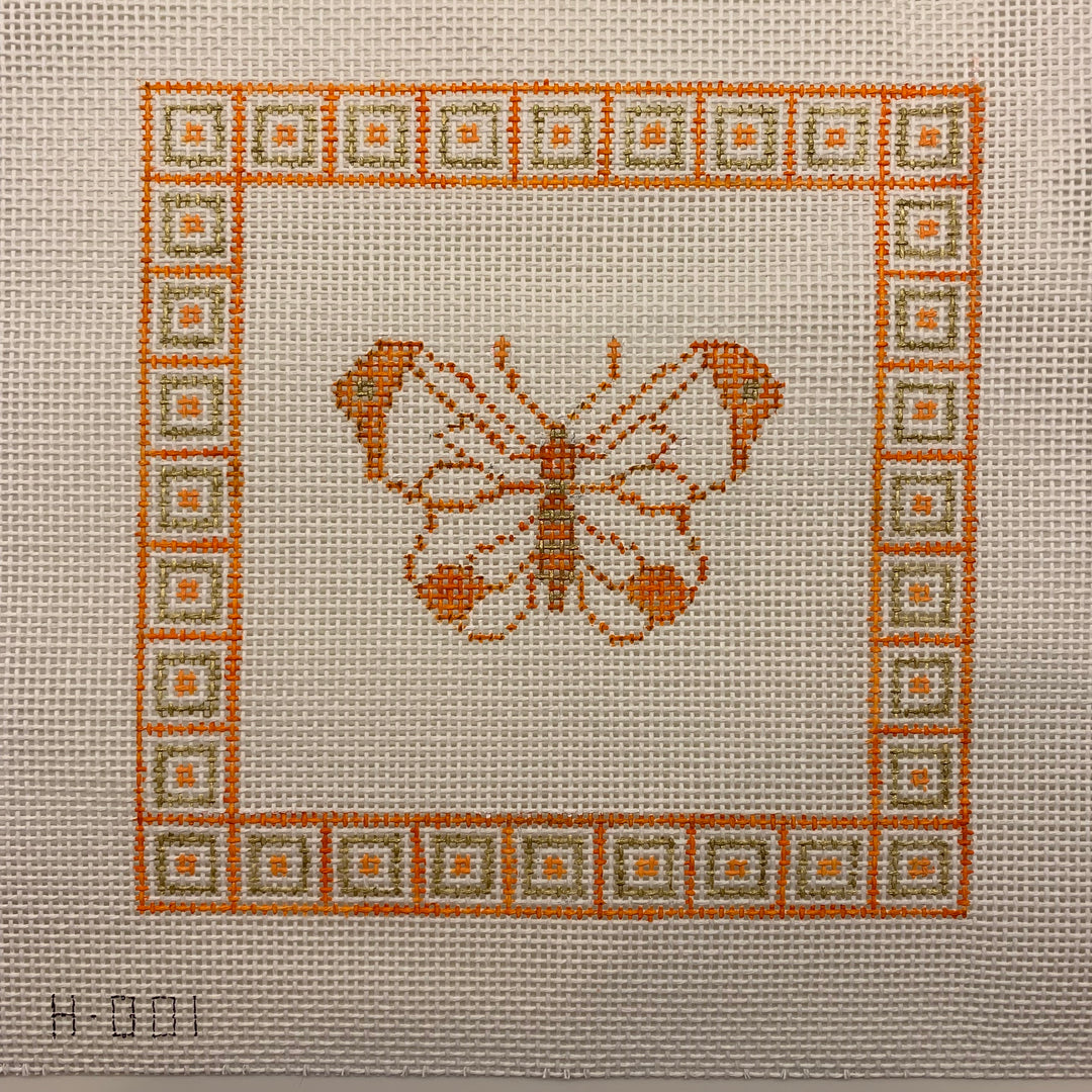 Needlepoint Canvas-Butterfly peach pillow