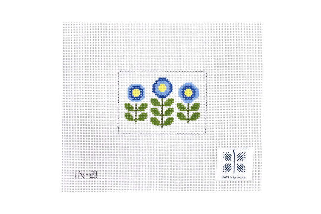 Needlepoint Canvas-IN-21 3 Blue Blooms