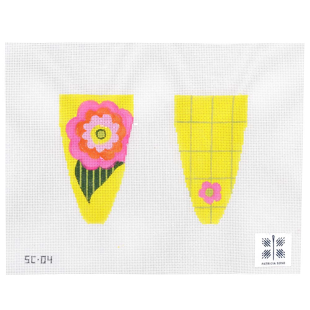 Needlepoint Canvas-SC-04-Pink/Yellow flower scissors case