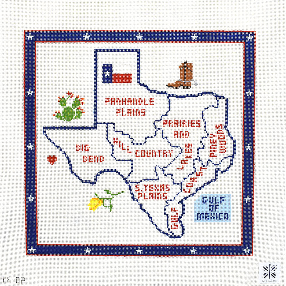 Needlepoint Canvas-TX-02 Regions of Texas